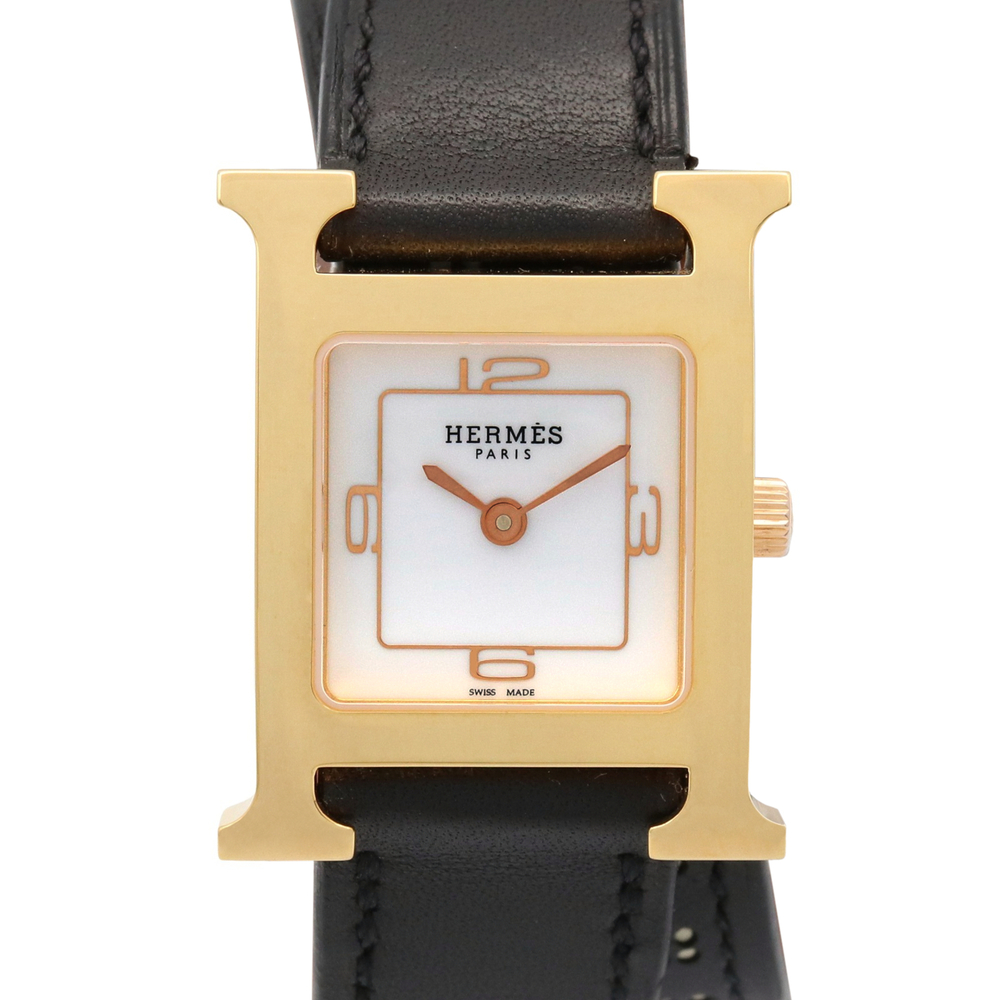 Hermes H-Watch Double Tour Wristwatch, Gold Plated (GP), Leather Strap, Women...